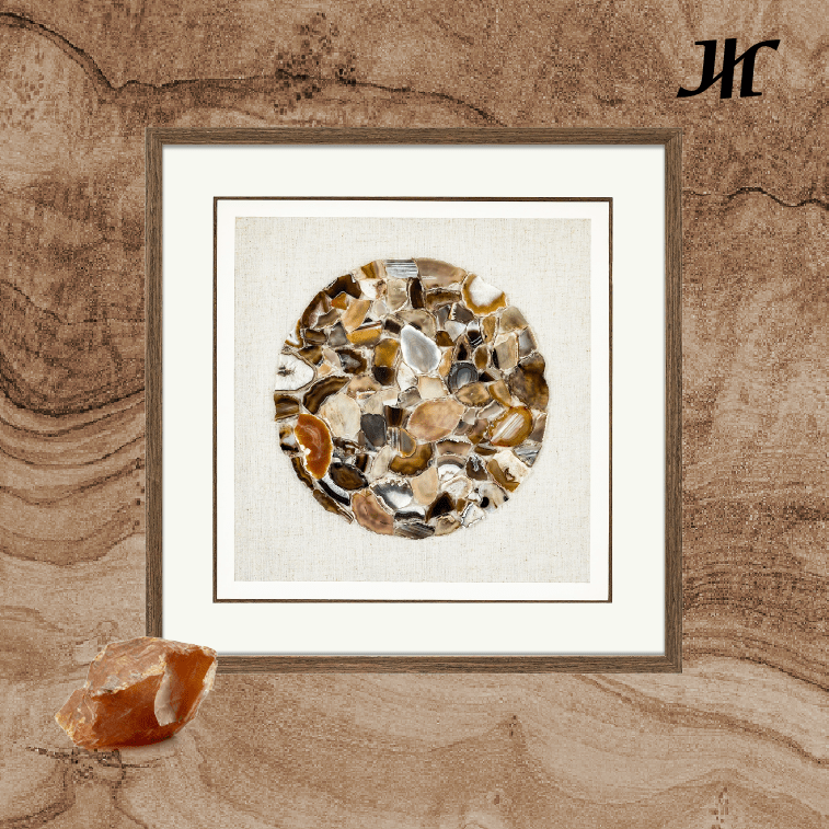 Natürliche Achat - Rundscheibe Wanddeko im Holzrahmen - Jemento