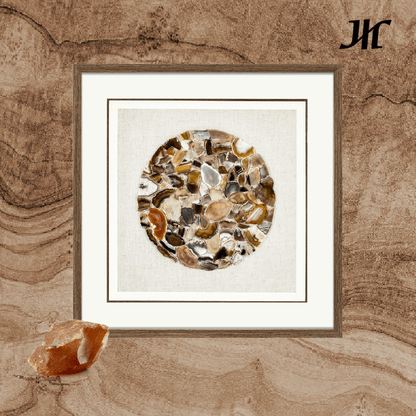 Natürliche Achat - Rundscheibe Wanddeko im Holzrahmen - Jemento