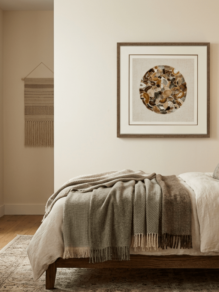 Natürliche Achatstücke - Wanddeko mit dunkelbraunem Holzrahmen - Jemento