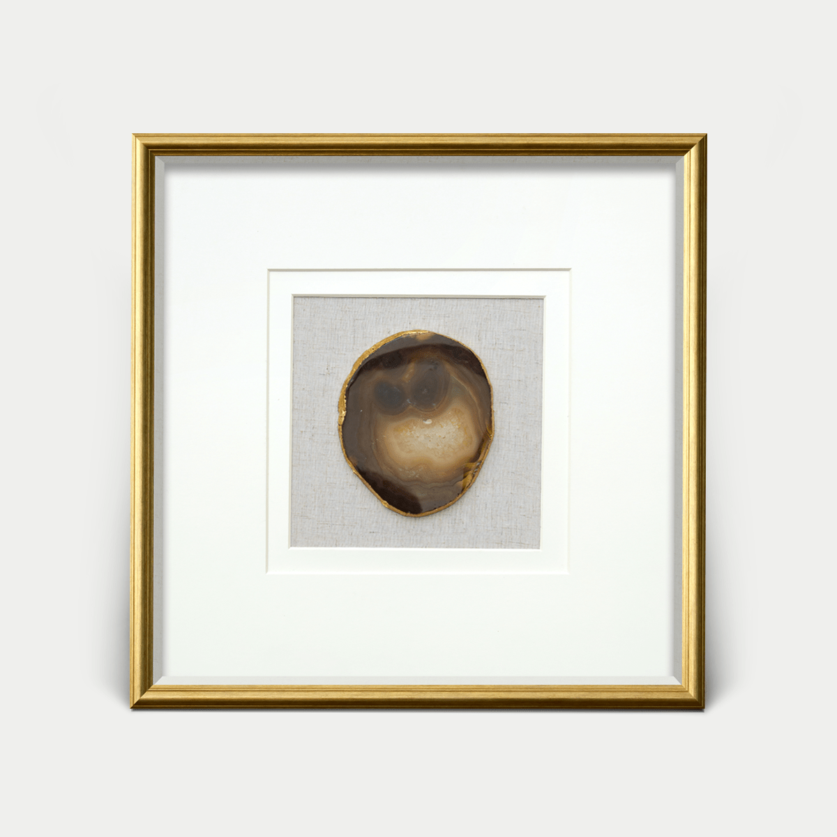 Natürliche Achatstücke - Wanddeko mit goldenem Rahmen - Jemento