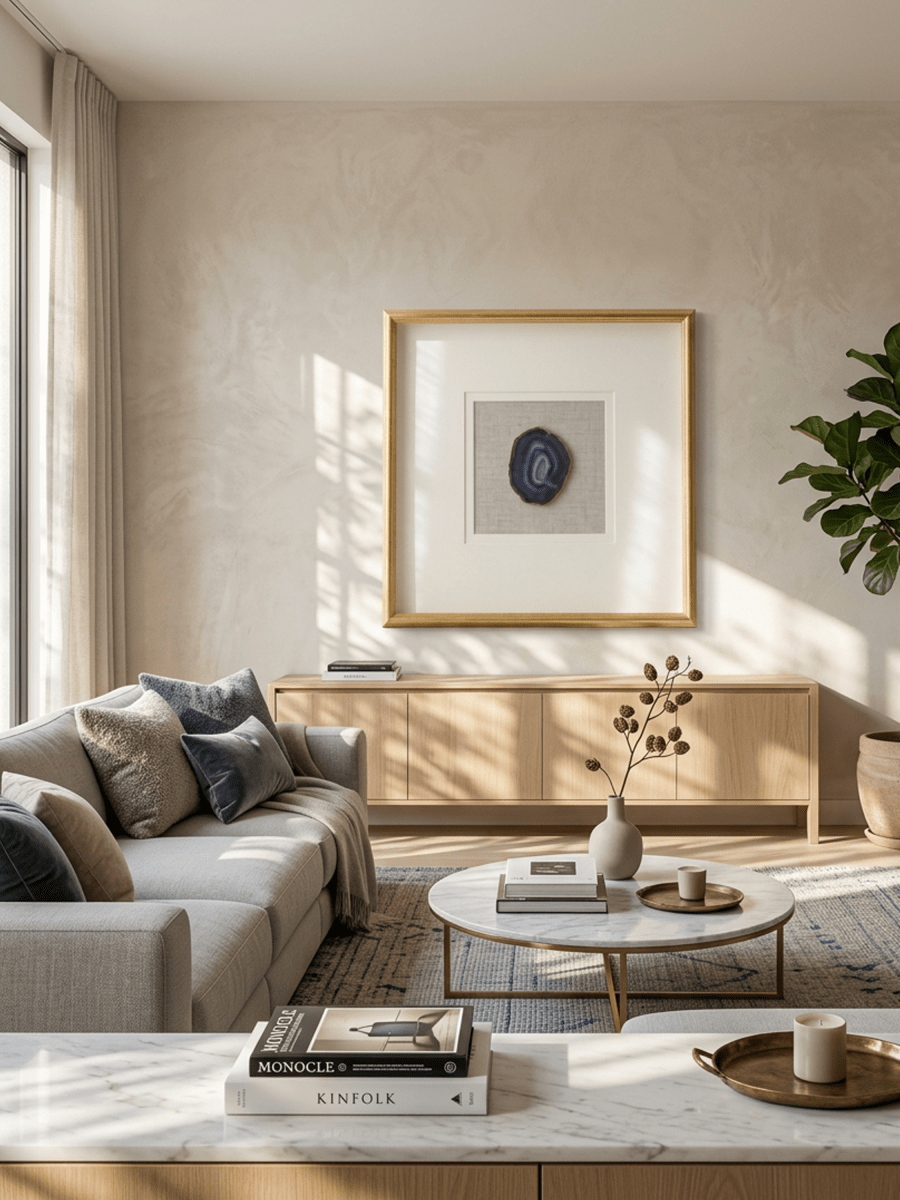 Natürliche Achatstücke - Wanddeko mit goldenem Rahmen - Jemento