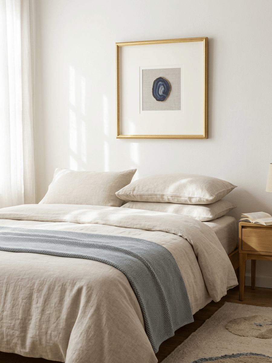 Natürliche Achatstücke - Wanddeko mit goldenem Rahmen - Jemento