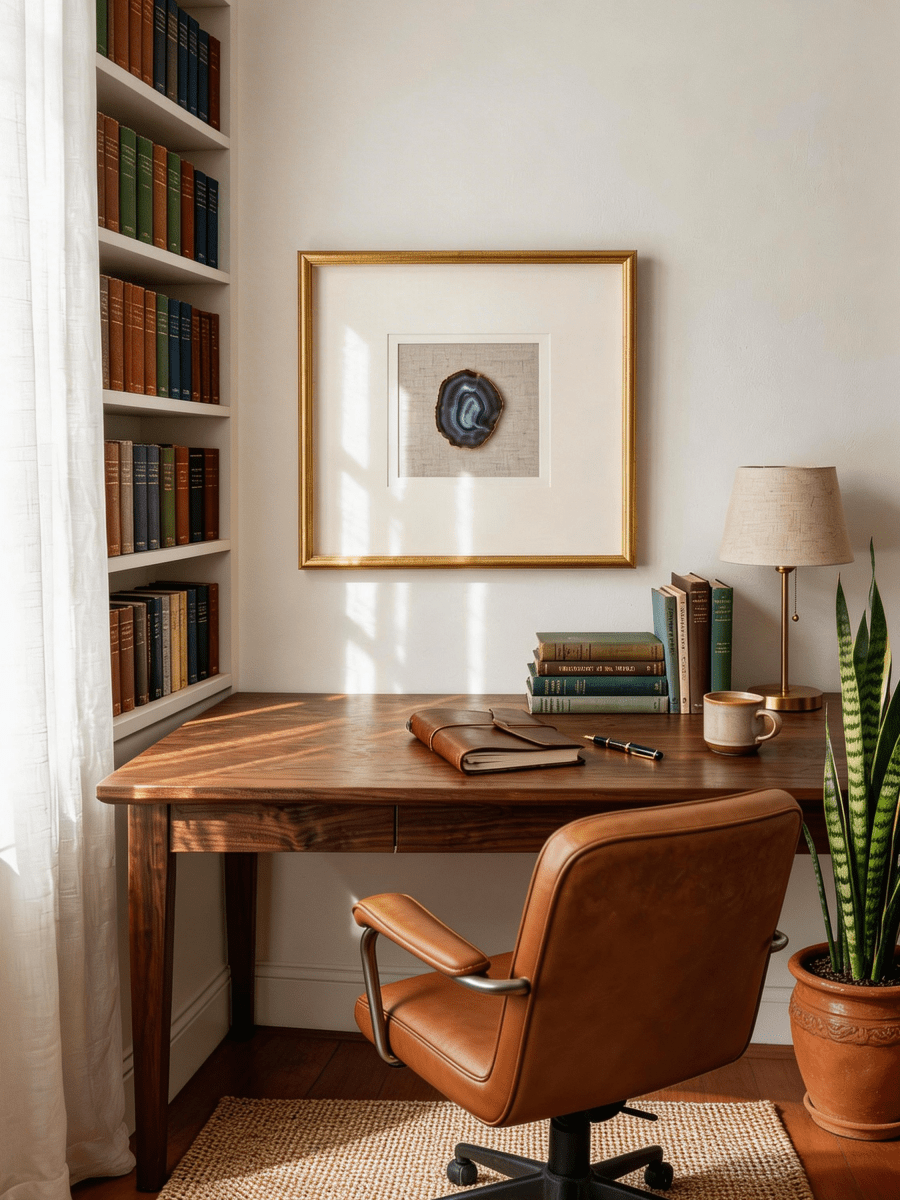 Natürliche Achatstücke - Wanddeko mit goldenem Rahmen - Jemento