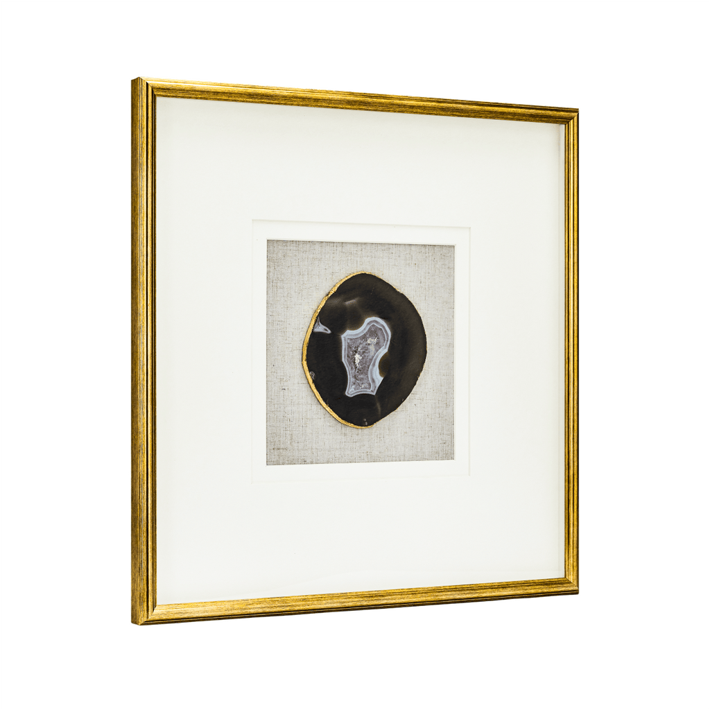 Natürlicher Achat mit Goldakzenten auf Leinen in Goldrahmen Wandbild - Jemento
