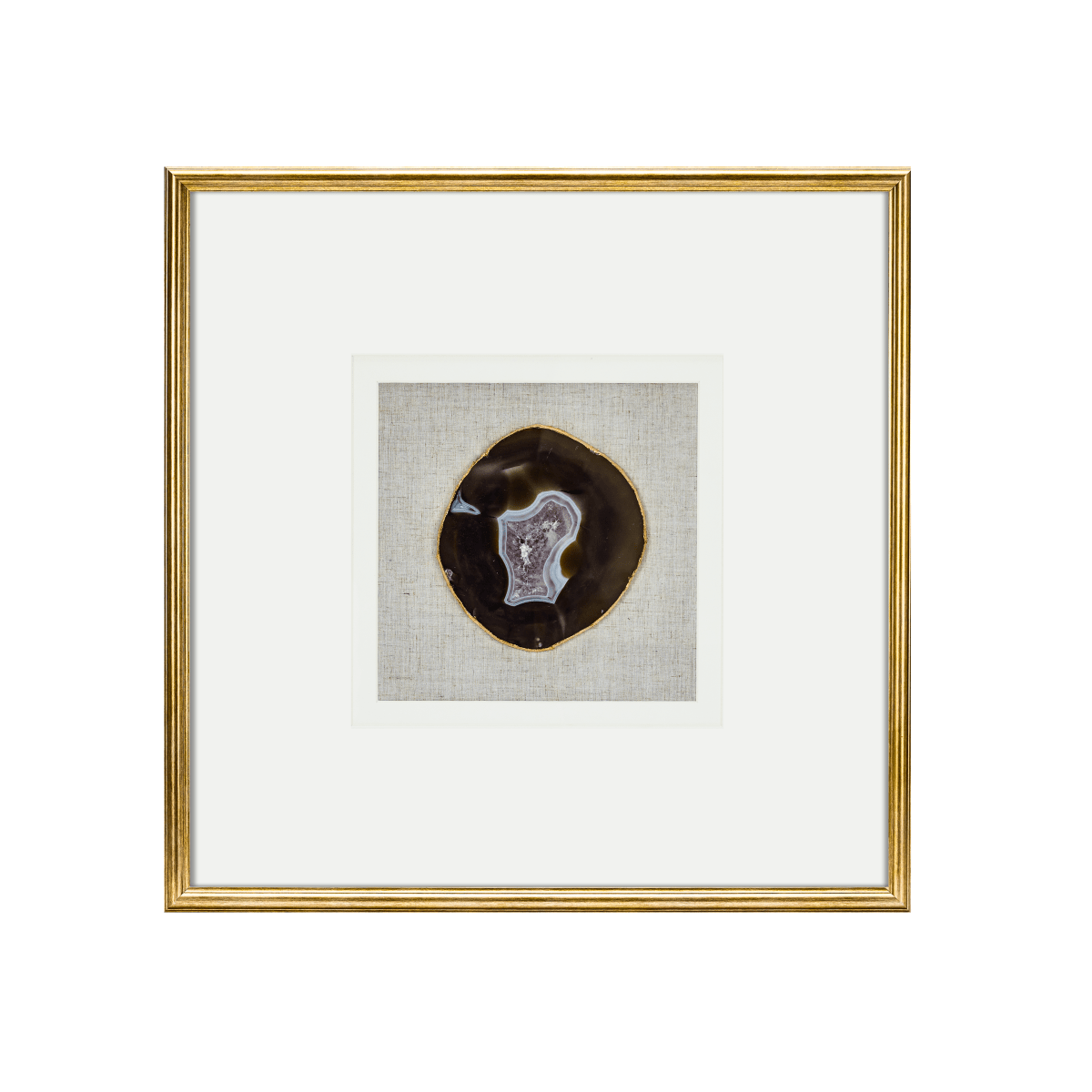 Natürlicher Achat mit Goldakzenten auf Leinen in Goldrahmen Wandbild - Jemento