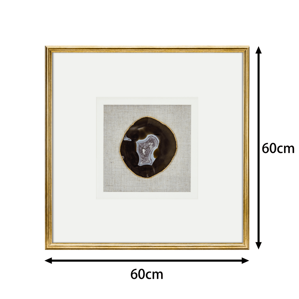 Natürlicher Achat mit Goldakzenten auf Leinen in Goldrahmen Wandbild - Jemento