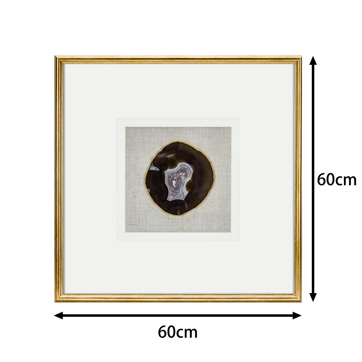 Natürlicher Achat mit Goldakzenten auf Leinen in Goldrahmen Wandbild - Jemento
