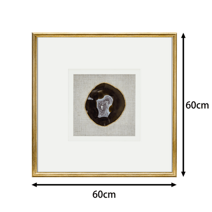 Natürlicher Achat mit Goldakzenten auf Leinen in Goldrahmen Wandbild - Jemento