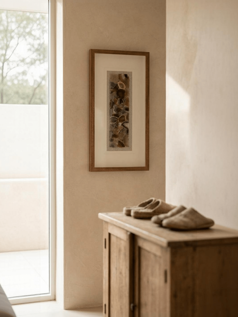 Natürlicher Achat - Wanddeko mit braunem Rahmen - Jemento