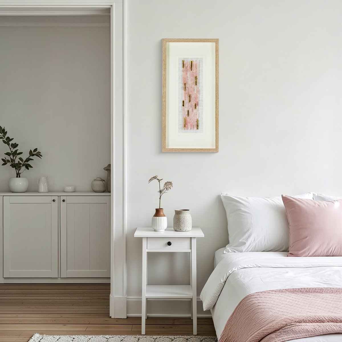 Natürlicher Rosenquarz mit Goldakzent Wandbild - Jemento