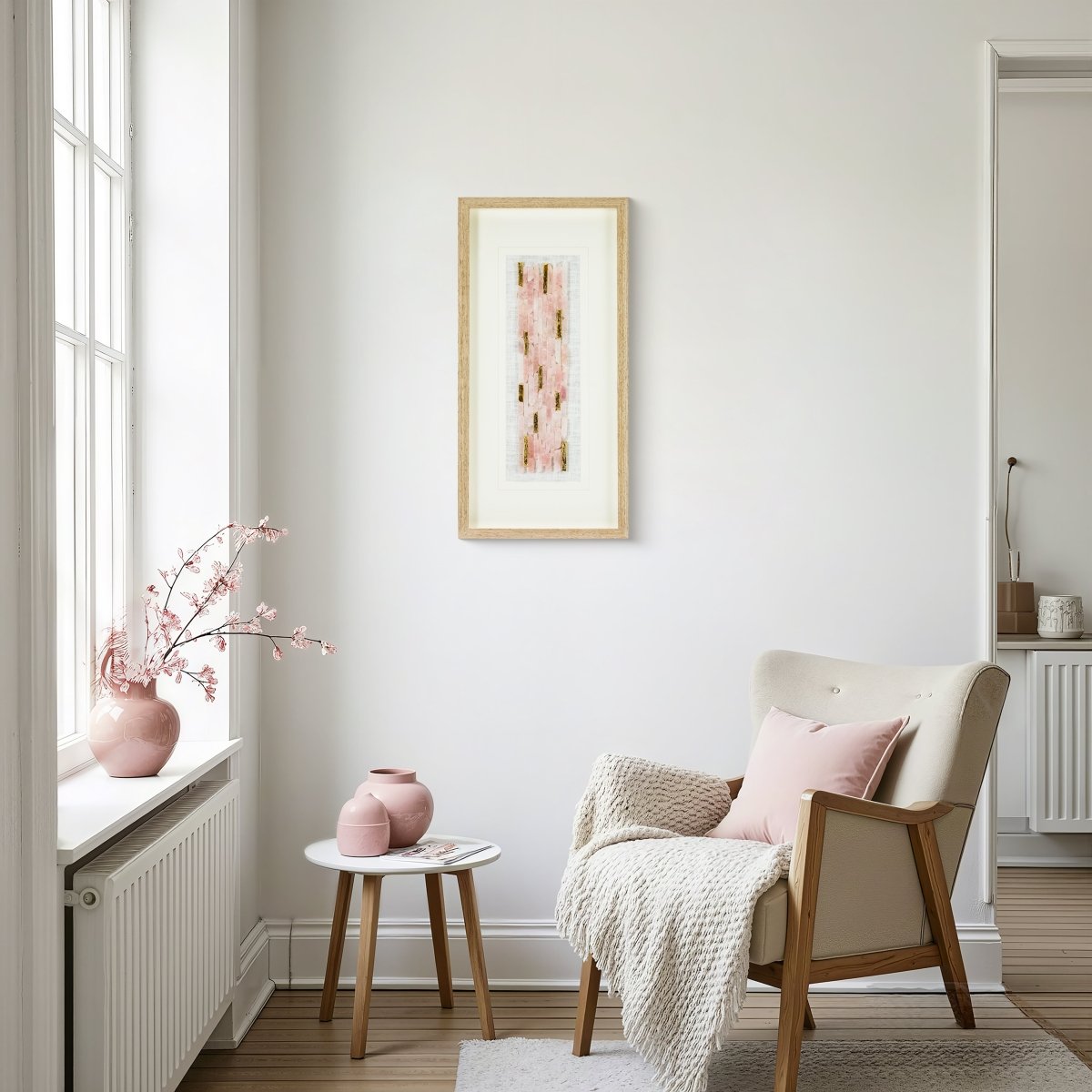 Natürlicher Rosenquarz mit Goldakzent Wandbild - Jemento