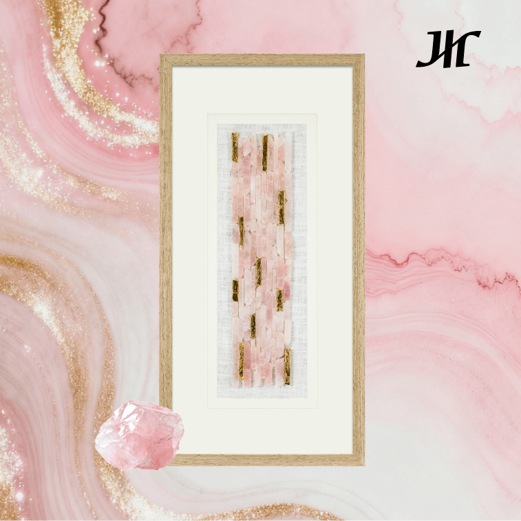 Rosa Quarz Stab Wanddeko in Graurahmen - Jemento