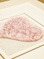 Rosenquarz - Herz - Wanddeko mit hellgrauem Holzrahmen - Jemento