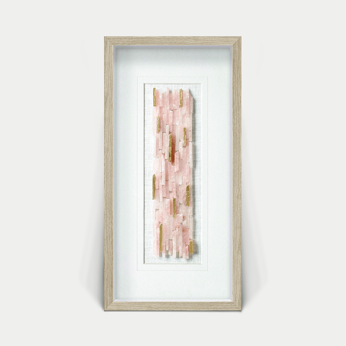 Rosenquarzstreifen - Wanddeko mit hellgrauem Holzrahmen - Jemento
