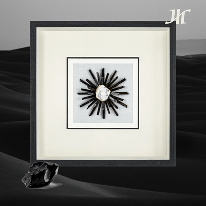 Schwarz - Achat Kristall - Blume Wanddeko mit Gold - Jemento