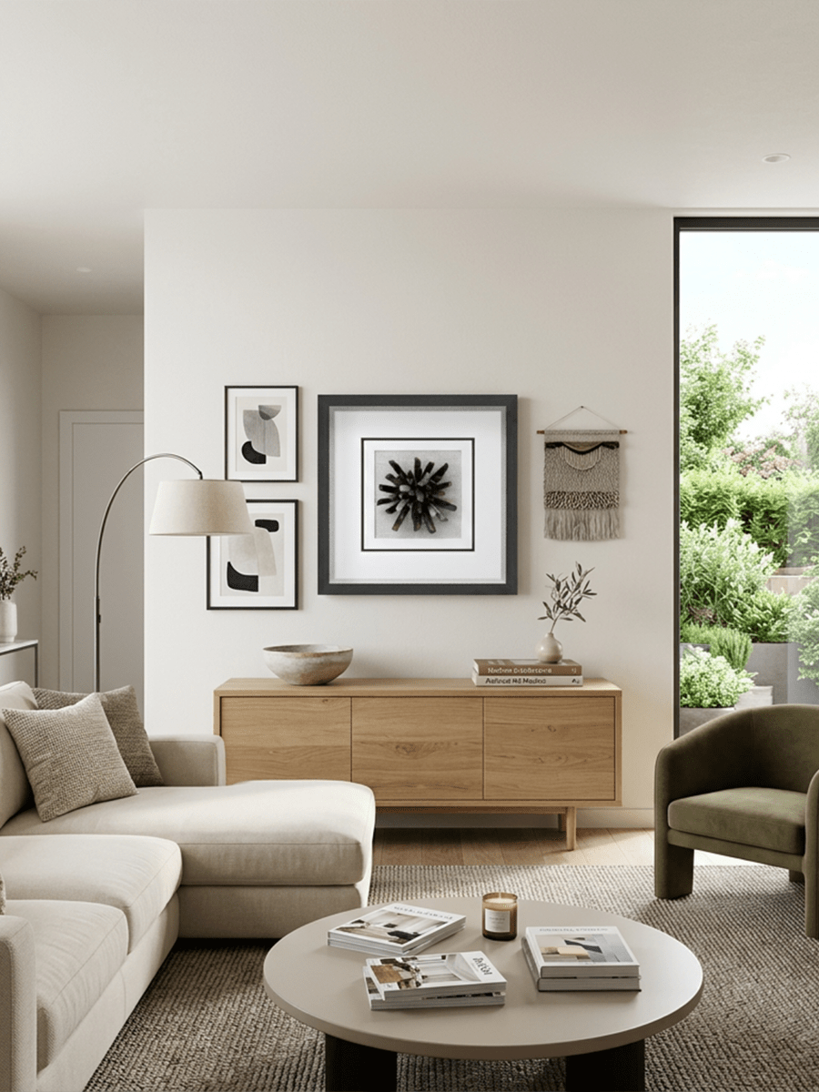 Schwarzer Achat - Kristall - Wanddeko mit anthrazitgrauem Holzrahmen - Jemento