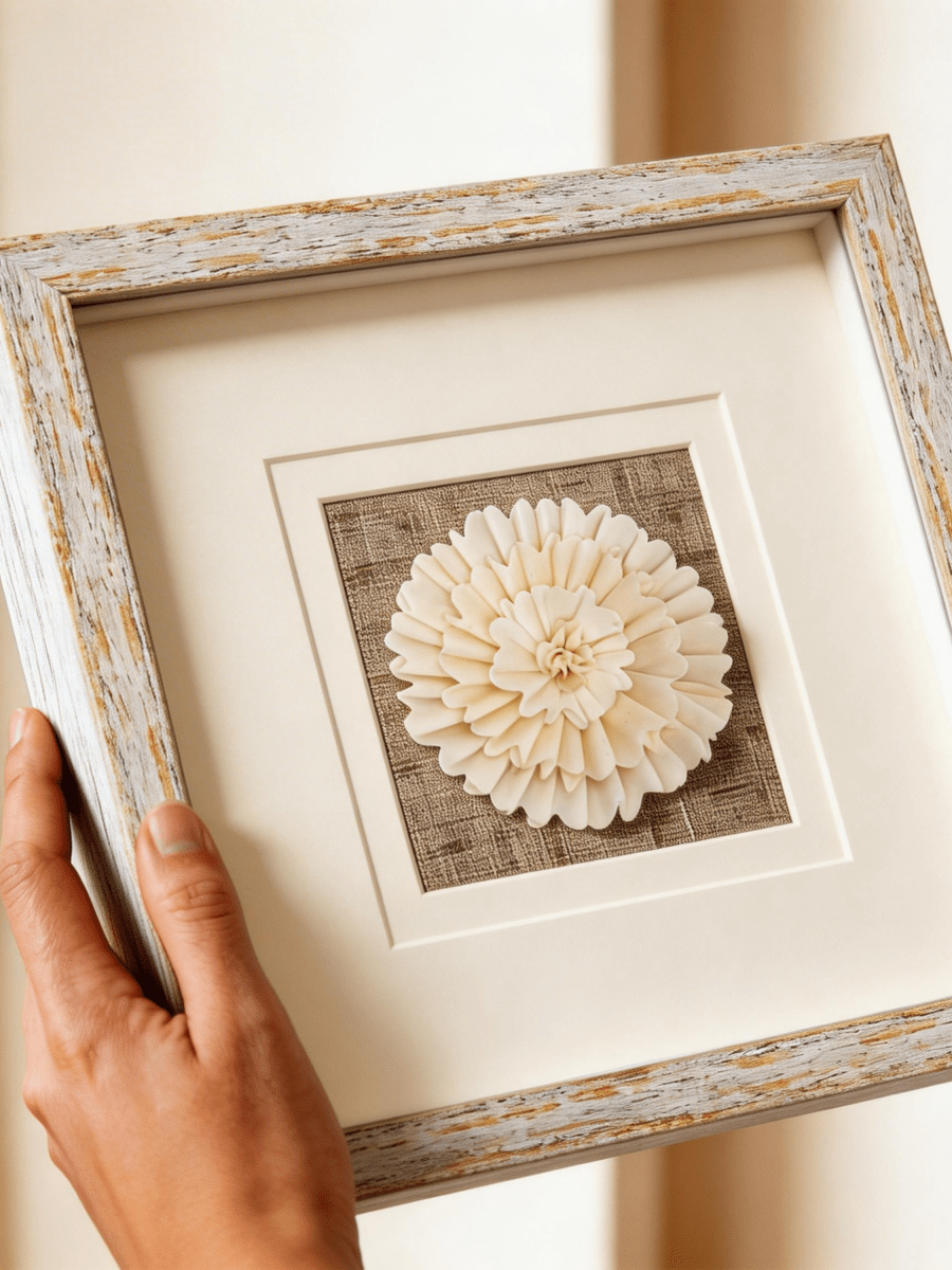 Handgefertigtes Sola-Blumen-Bild im Shabby-Chic-Stil, haptisches Design