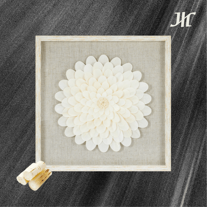 Sola - Blumen Kunst Wanddeko in Beige - Gold Rahmen - Jemento