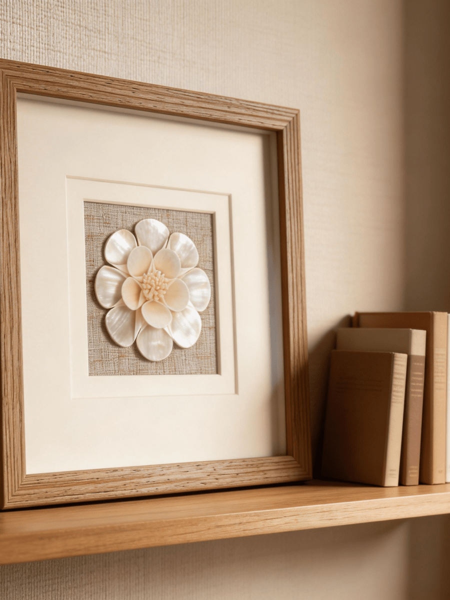 Landhausstil Deko Aufsteller mit Sola-Blüten auf weißem Sideboard - Jemento