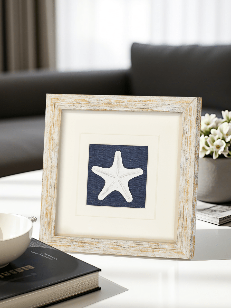 Maritime Dekoration für den Couchtisch, Seestern Bild im eleganten Rahmen - Jemento