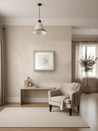 Weißer Selenit - Kristall - Wanddeko mit hellgrauem Holzrahmen - Jemento