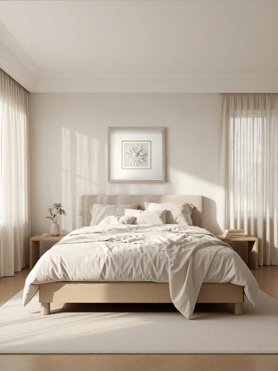 Weißer Selenit - Kristall - Wanddeko mit hellgrauem Holzrahmen - Jemento