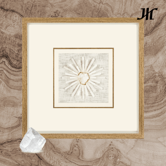 Weißer Selenit mit Kristall - Blume 3D Wanddeko - Jemento