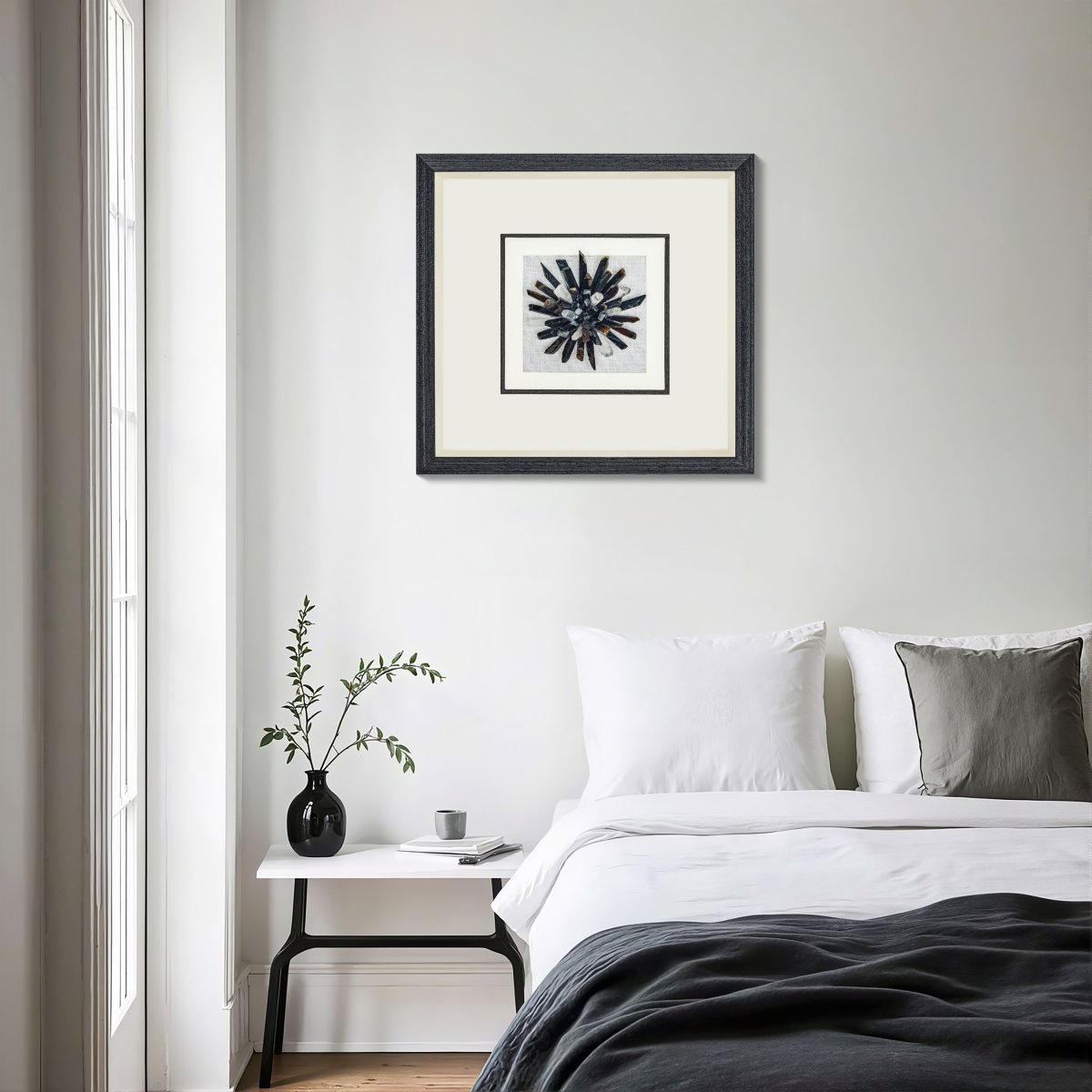 Zenith" Agate & Rock Crystal Wall Art – Handcrafted on a Zen - Gray Frame - Jemento