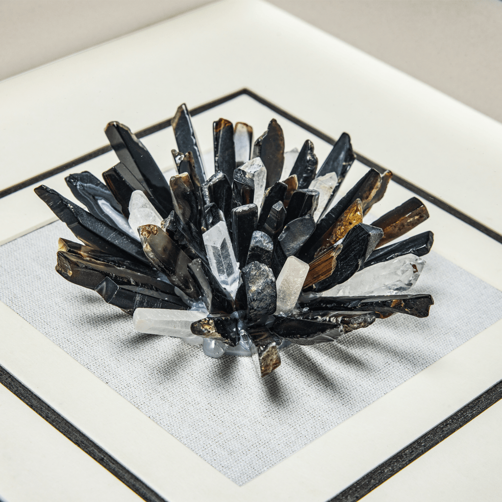 Zenith" Agate & Rock Crystal Wall Art – Handcrafted on a Zen - Gray Frame - Jemento