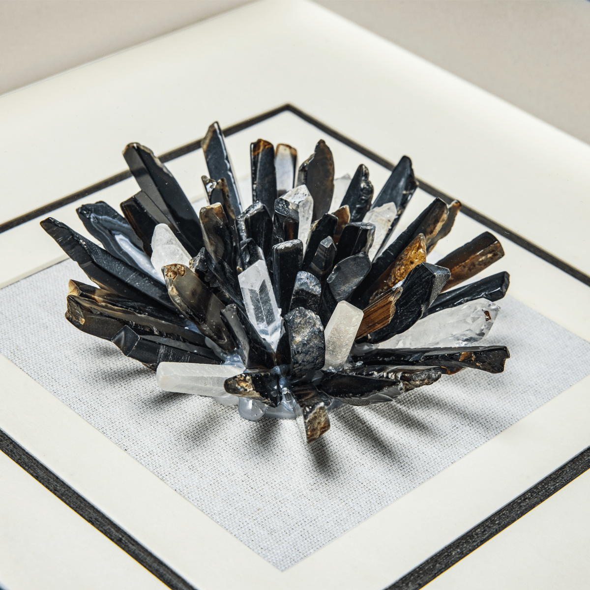 Zenith" Agate & Rock Crystal Wall Art – Handcrafted on a Zen - Gray Frame - Jemento