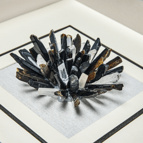 Zenith" Agate & Rock Crystal Wall Art – Handcrafted on a Zen - Gray Frame - Jemento