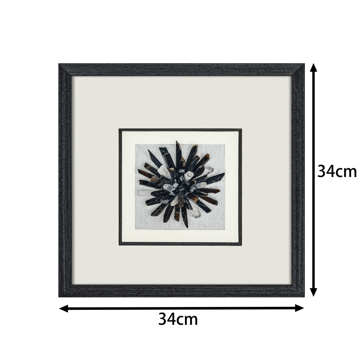 Zenith" Agate & Rock Crystal Wall Art – Handcrafted on a Zen - Gray Frame - Jemento