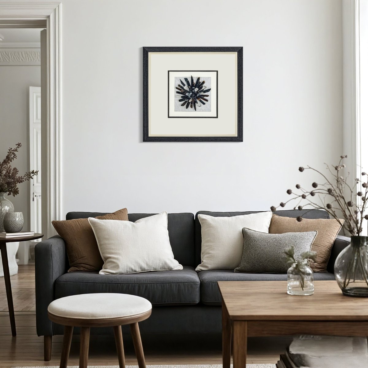 Zenith" Agate & Rock Crystal Wall Art – Handcrafted on a Zen - Gray Frame - Jemento