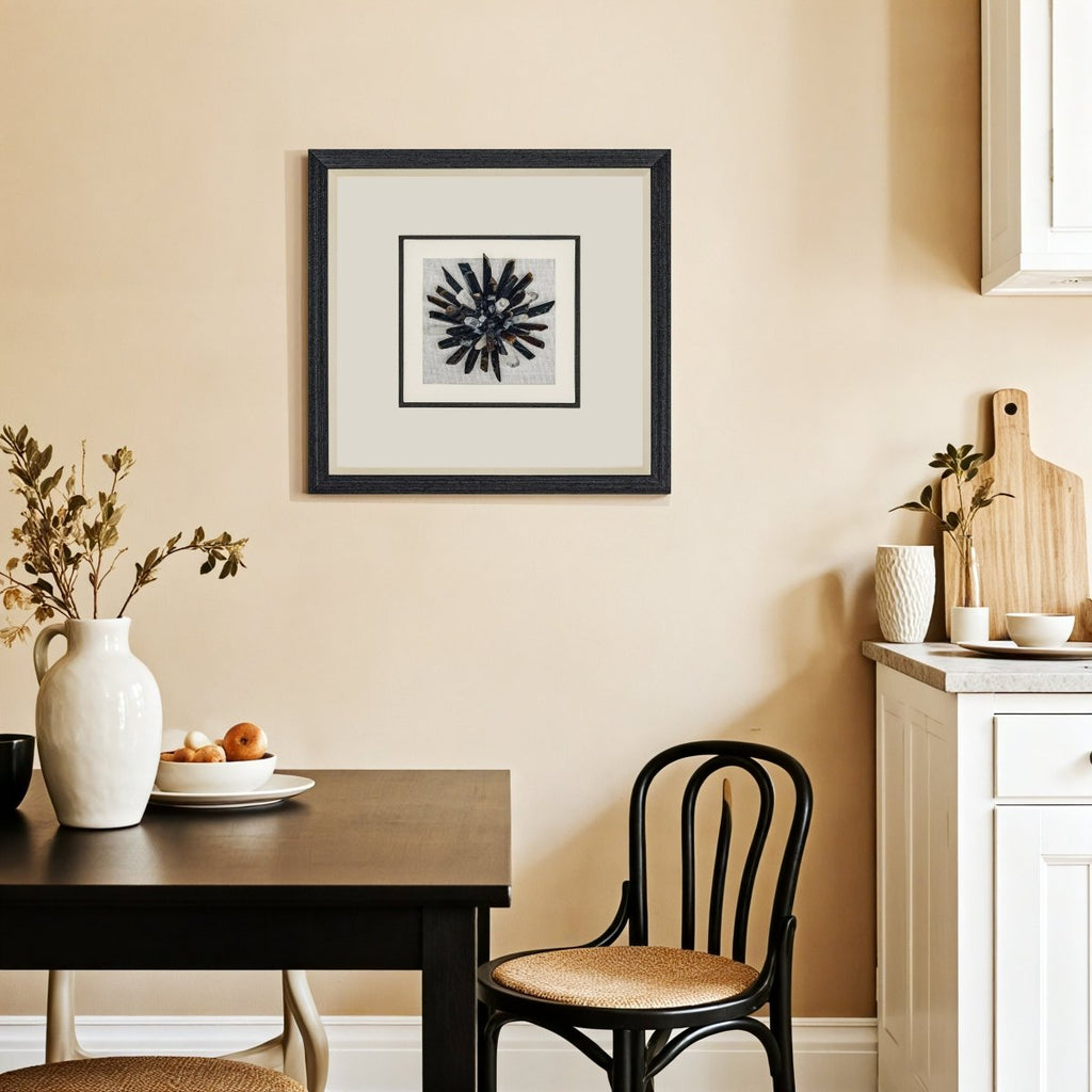 Zenith" Agate & Rock Crystal Wall Art – Handcrafted on a Zen - Gray Frame - Jemento